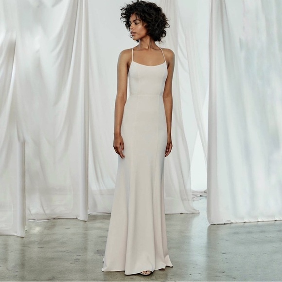 Amsale Taryn Ballerina Neck Racer Back Gown Dove Grey / Lilac 4 - Picture 2 of 16